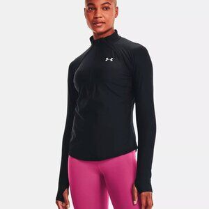 Under Armour Women's UA Mileage ½ Zip T-Shirt 1351185-001 Black / Reflective NWT